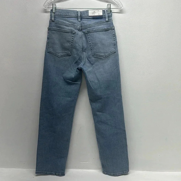 RE/DONE 70s High Rise Stove Pipe Jeans Denim Blue Jeans in Light Destroyed 24 - Picture 6 of 13